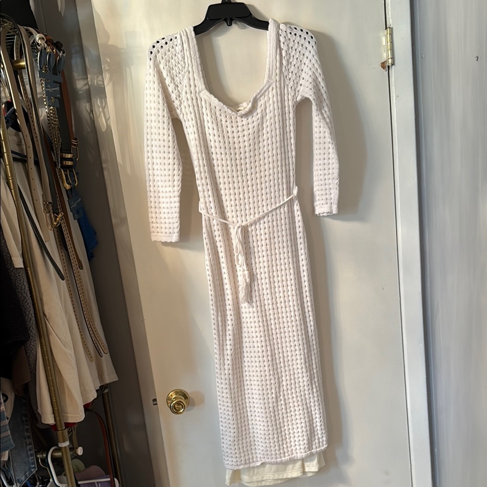White Knit Long Sleeve Dress